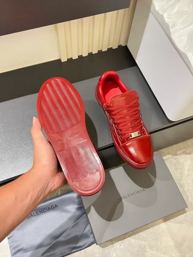 Red Smooth Leather Low-Top Lace-Up Sneakers 3