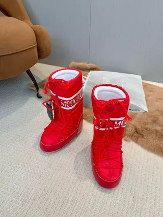 Red White Insulated Tall Boot Drawstring Cuff Snow Boots 4
