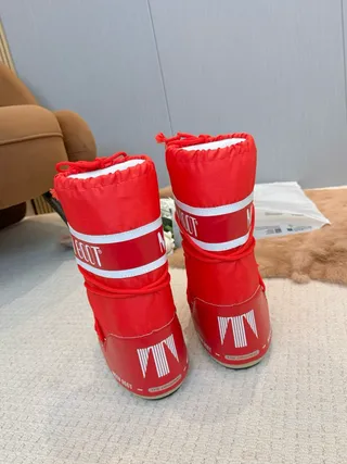 Red White Insulated Tall Boot Drawstring Cuff Snow Boots 7