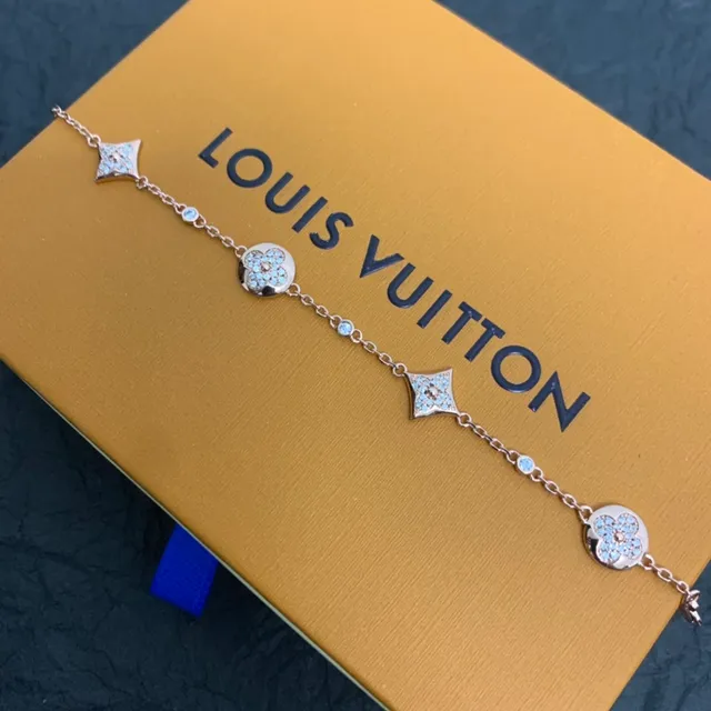 Rose Gold Pavé Floral and Square Charm Chain Bracelet 3