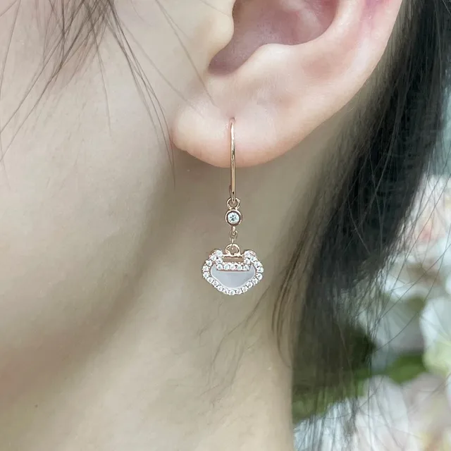 Rose Gold Tone Pavé Crystal Buckle Pendant Earrings 9