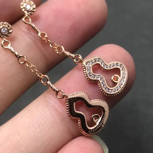 Rose Gold Tone Pavé Heart Dangling Earrings 2