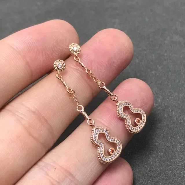 Rose Gold Tone Pavé Heart Dangling Earrings 3