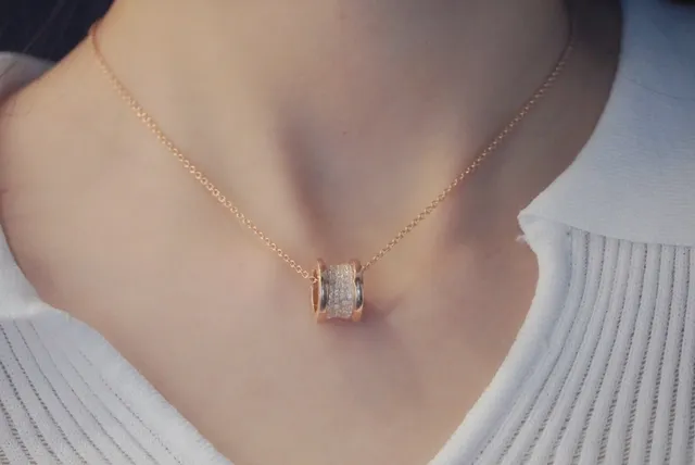 Rose Gold-Toned Pavé Cylindrical Pendant Necklace 5
