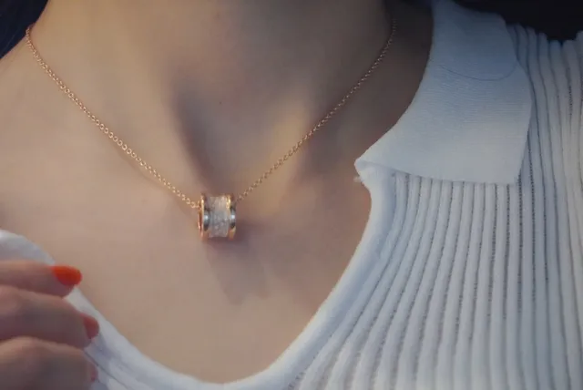 Rose Gold-Toned Pavé Cylindrical Pendant Necklace 6