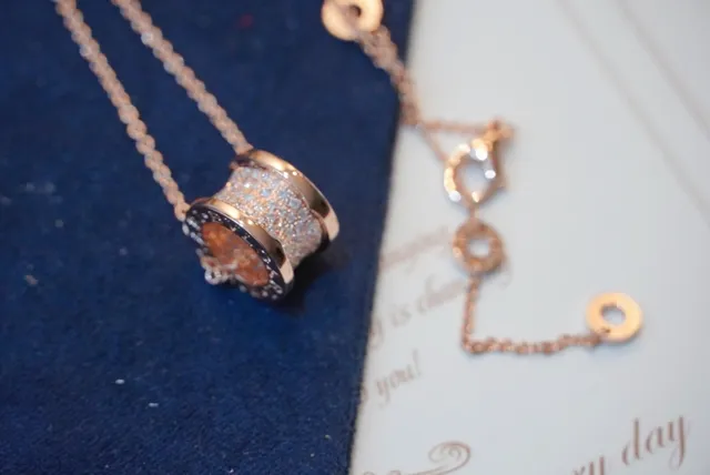 Rose Gold-Toned Pavé Cylindrical Pendant Necklace 3