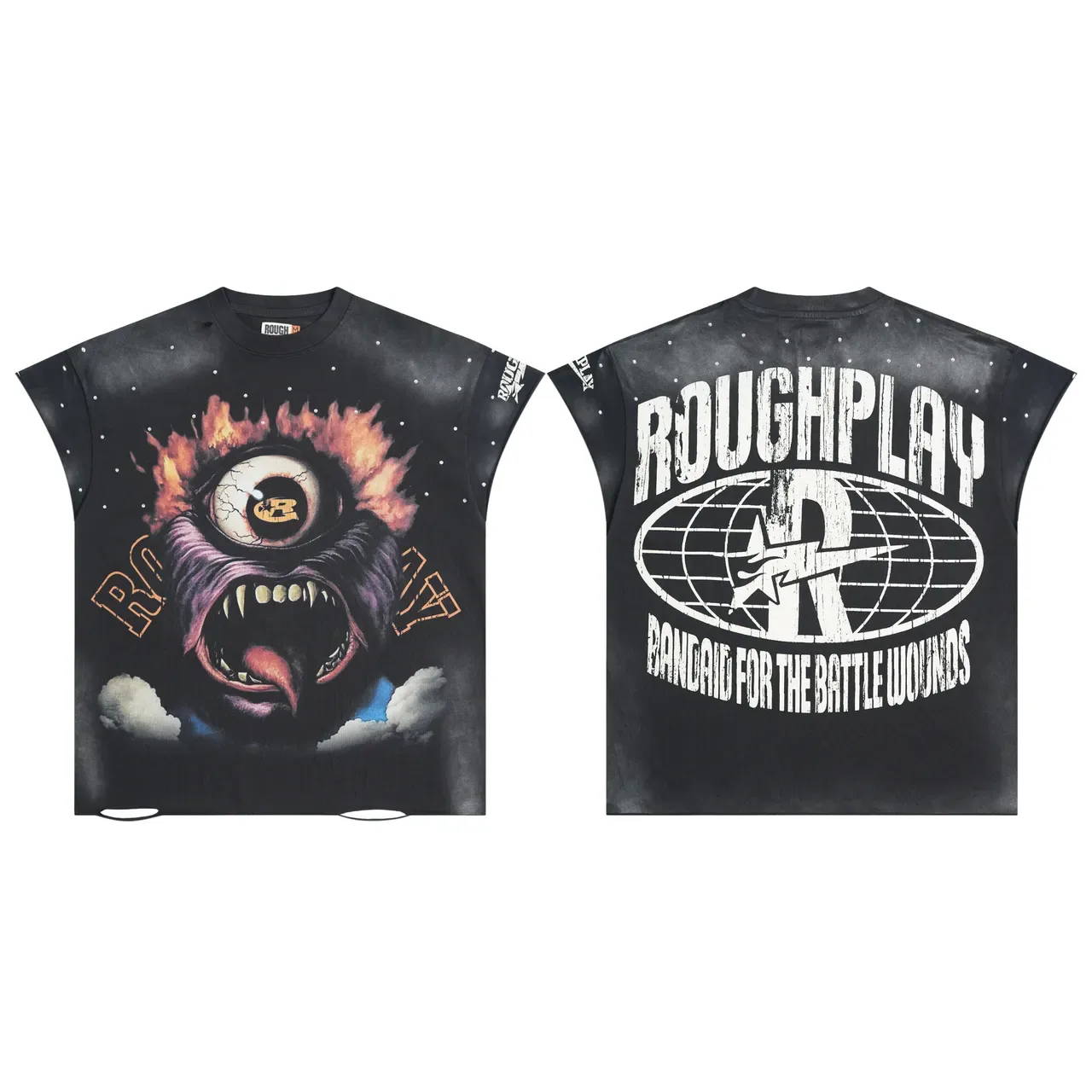 ROUGH Graphic Print Rhinestone-Embellished Oversized T-Shirt 2