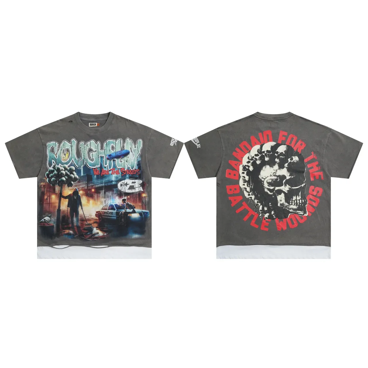 ROUGH PLAY Graphic Print Army Green Distressed Hem T-Shirt 2