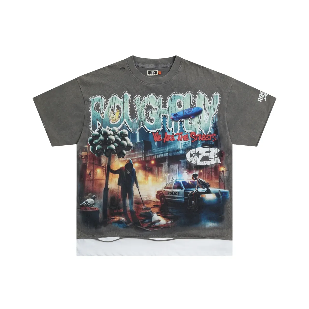ROUGH PLAY Graphic Print Army Green Distressed Hem T-Shirt 3