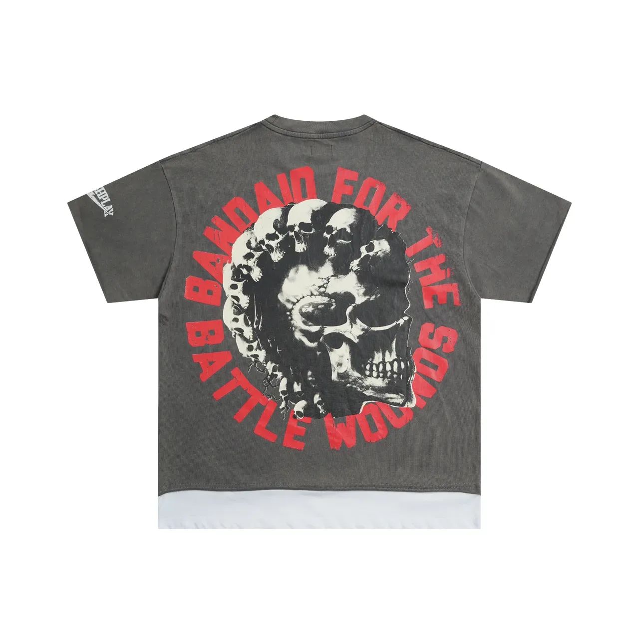 ROUGH PLAY Graphic Print Army Green Distressed Hem T-Shirt 4