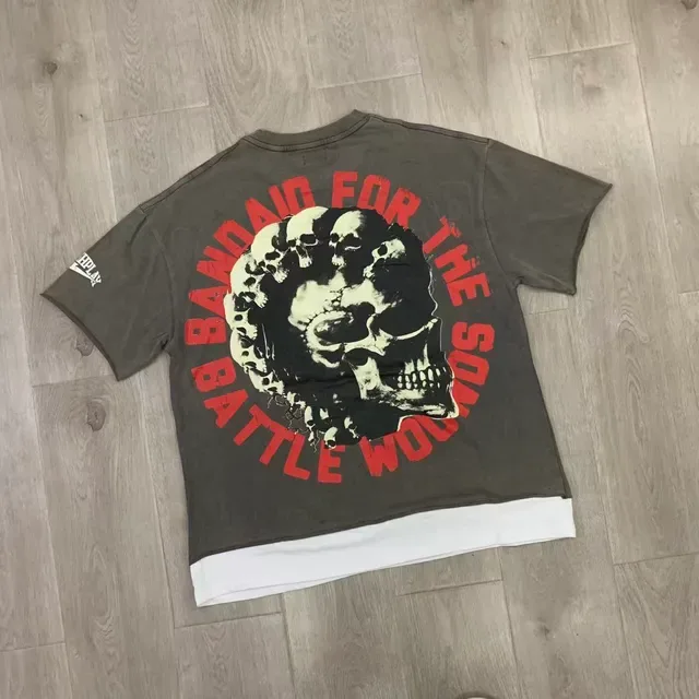 ROUGH PLAY Graphic Print Army Green Distressed Hem T-Shirt 5