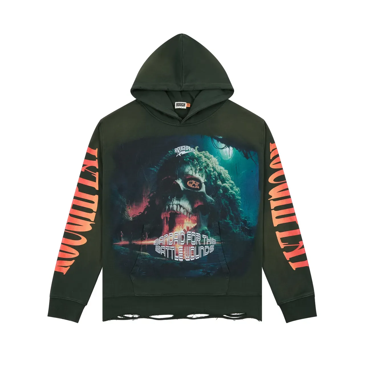 Rough Play Graphic Print Distressed Green Hoodie 3
