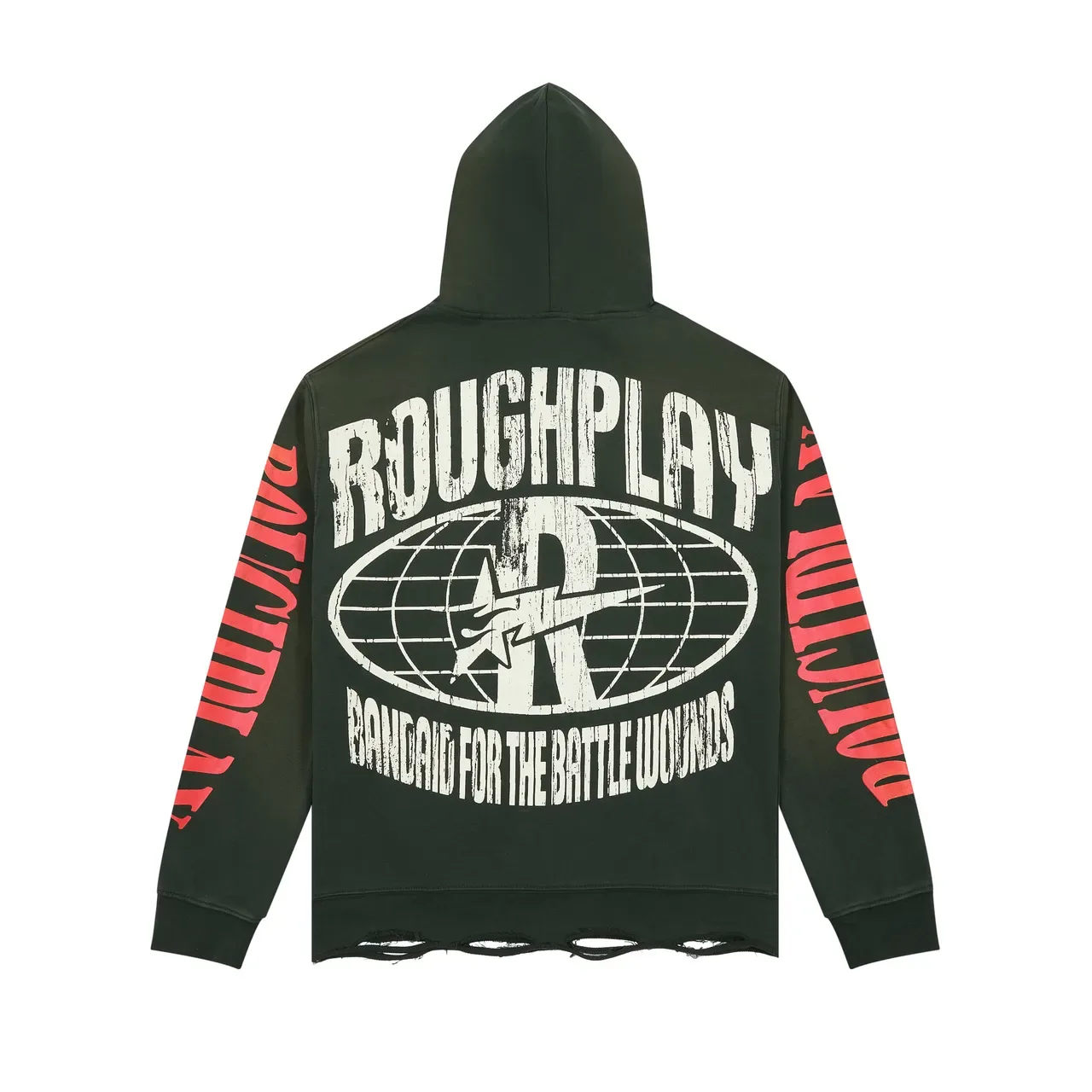 Rough Play Graphic Print Distressed Green Hoodie 4
