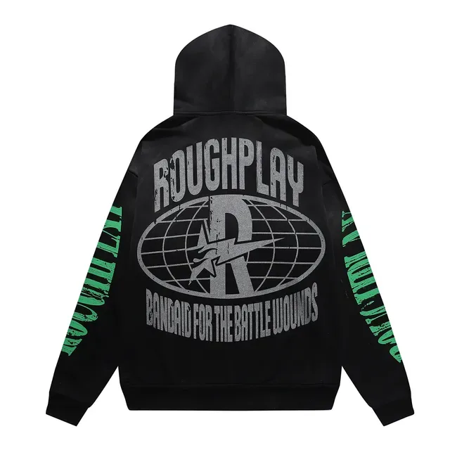 ROUGH Roughplay Graphic Oversized Black Hoodie 2