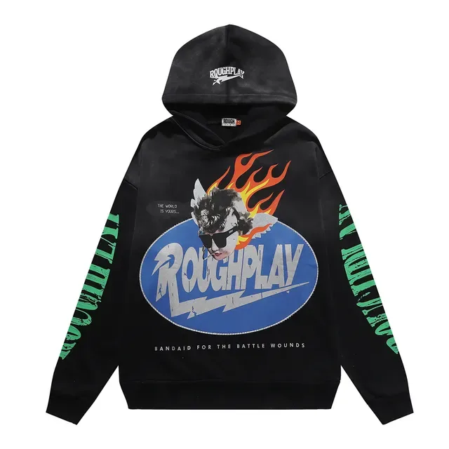 ROUGH Roughplay Graphic Oversized Black Hoodie 3