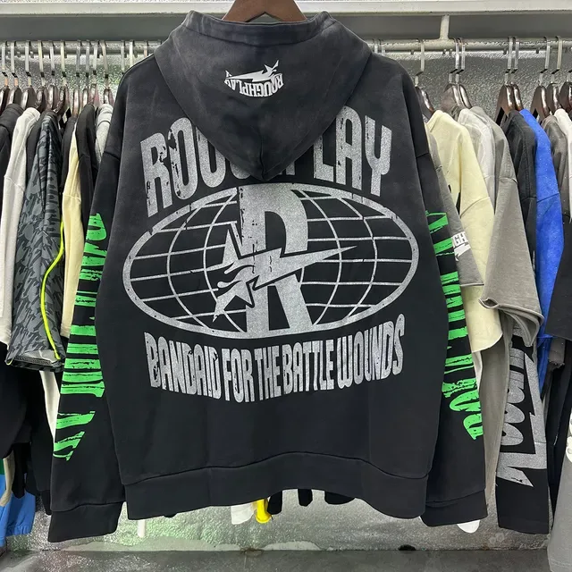 ROUGH Roughplay Graphic Oversized Black Hoodie 5