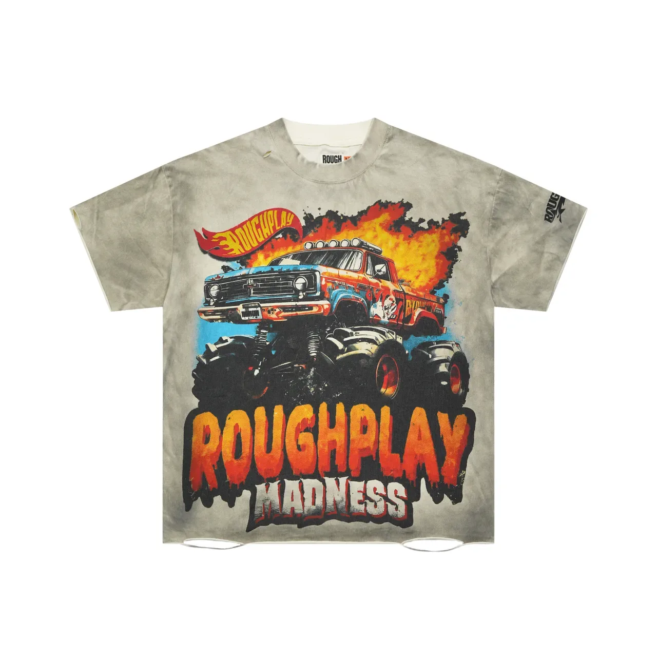 ROUGH Roughplay Madness Graphic Distressed Gray T-Shirt 3