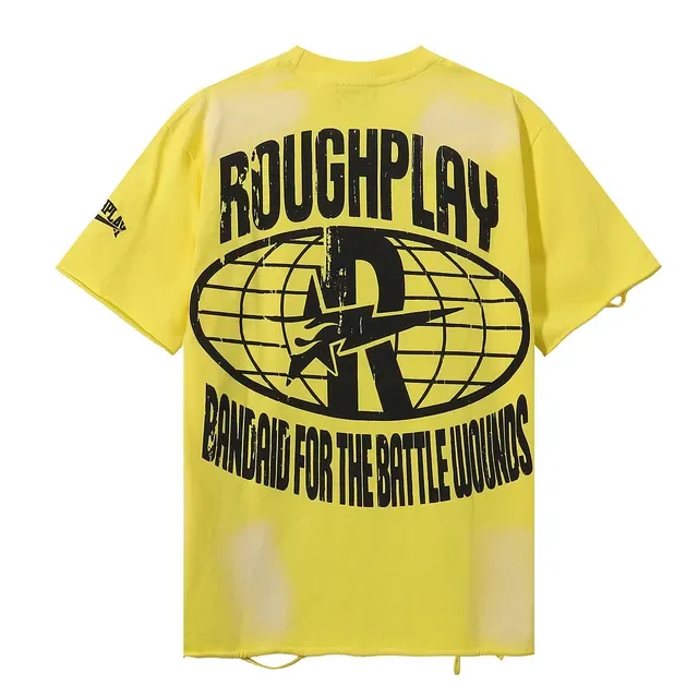 ROUGH Yellow Multicolor Oversized Fit Distressed Hem T-Shirt 3