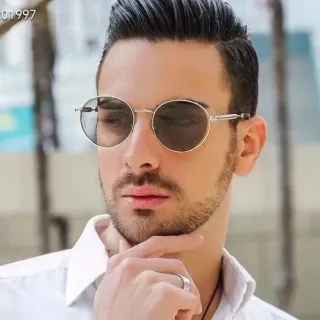 Round Thin Metal Frame Dark Lens Sunglasses