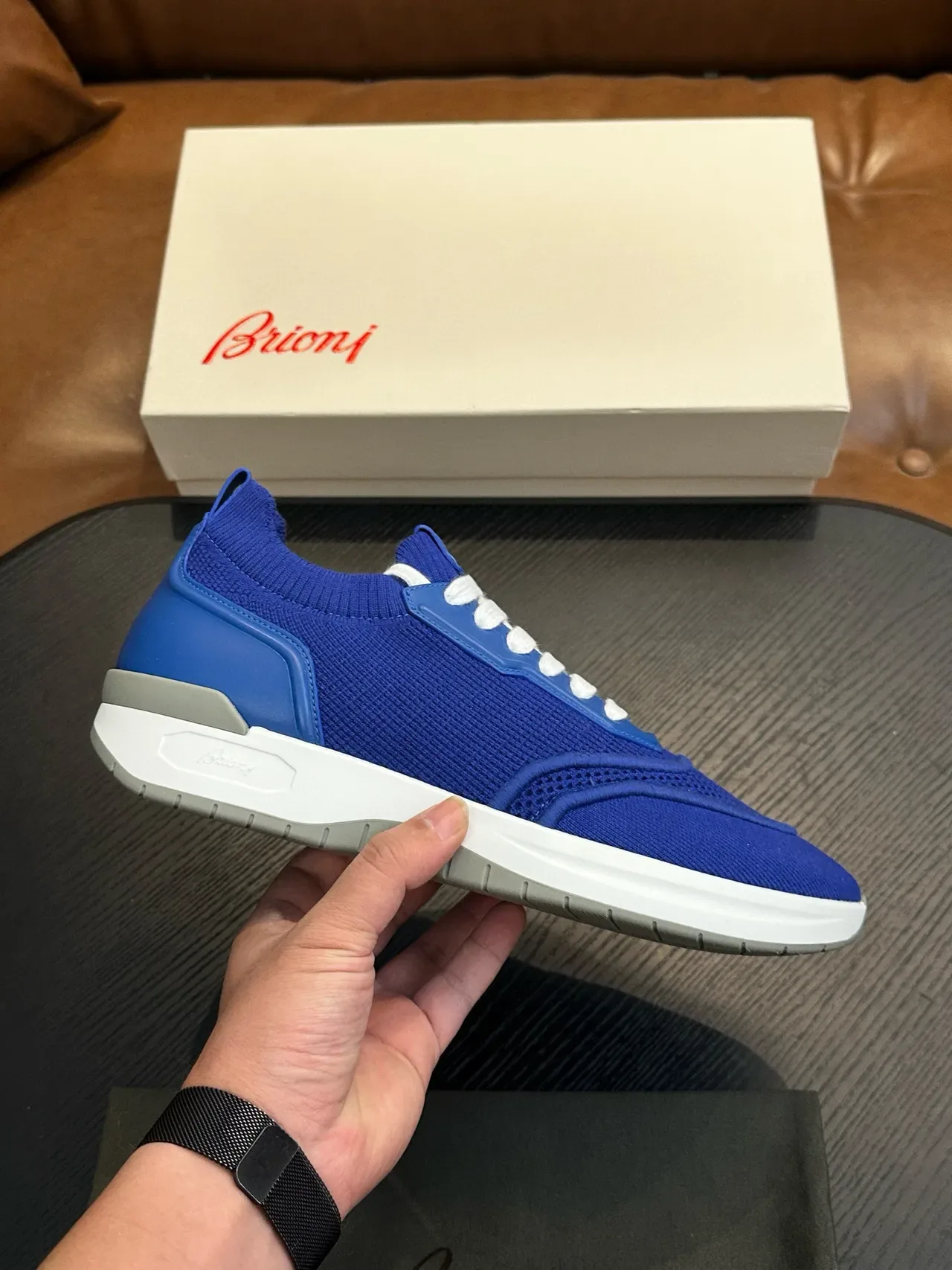 Royal Blue Mesh and Synthetic Lace-Up Sneakers 2