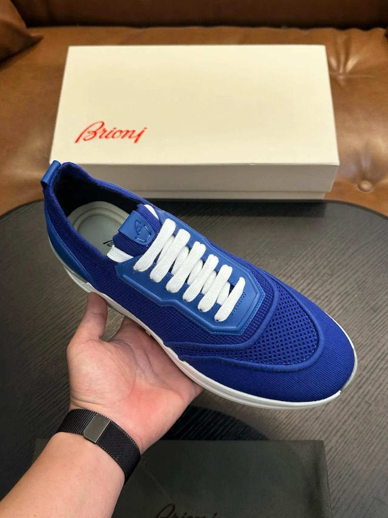 Royal Blue Mesh and Synthetic Lace-Up Sneakers 3