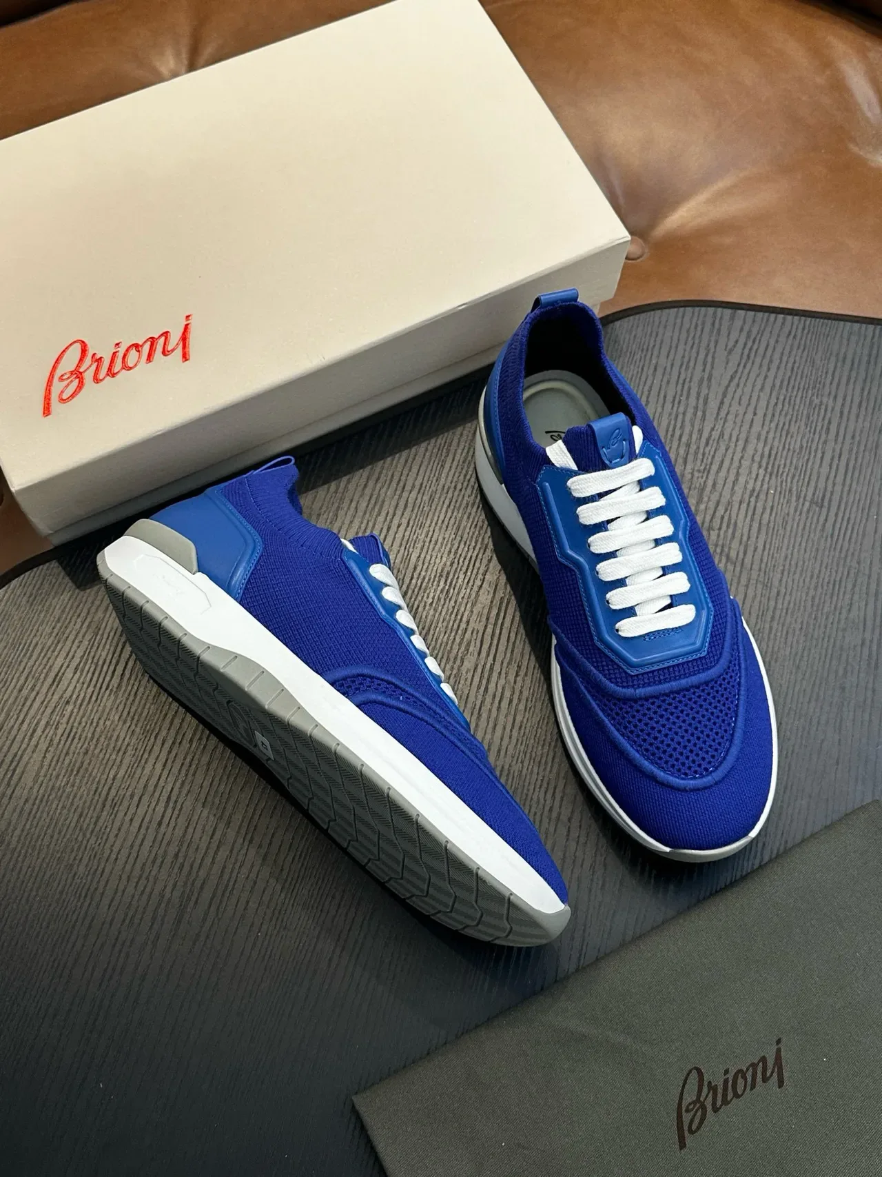 Royal Blue Mesh and Synthetic Lace-Up Sneakers 4