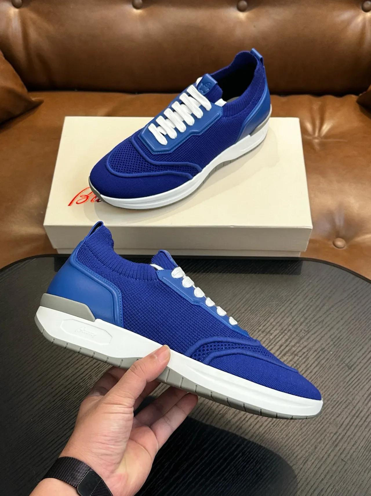 Royal Blue Mesh and Synthetic Lace-Up Sneakers 5