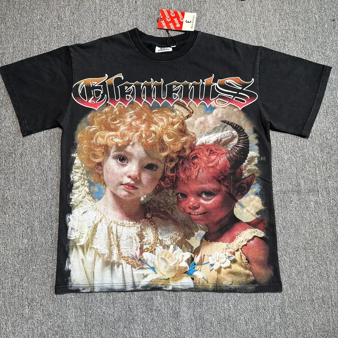 Saint Elements Graphic Print Angel Devil Motif T-Shirt 3