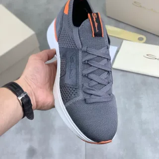 Santoni Cinza Laranja Tênis com Superior de Malha e Cadarço