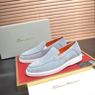 Santoni ग्रे ऑरेंज सुड उप्पर मॉकासिन-स्टिच्ड वैंप लोअफर