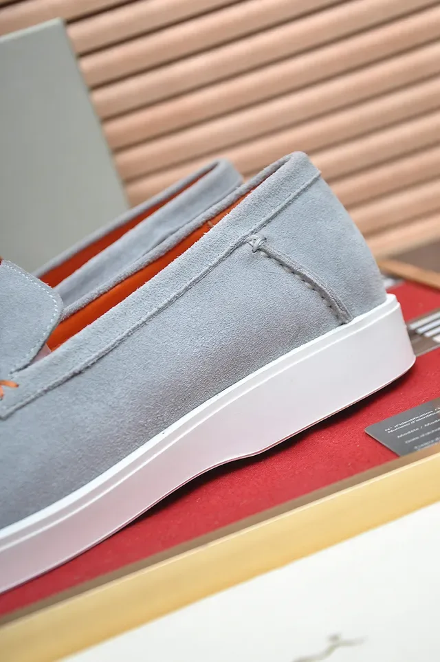 Santoni Gray Orange Suede Upper Moccasin-Stitched Vamp Loafer 2