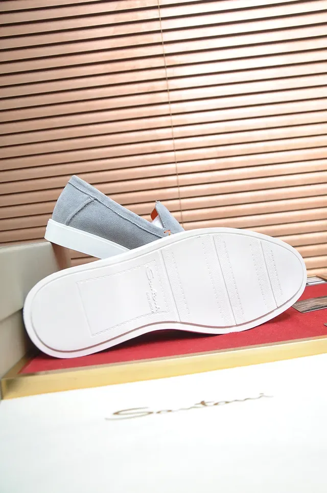 Santoni Gray Orange Suede Upper Moccasin-Stitched Vamp Loafer 3