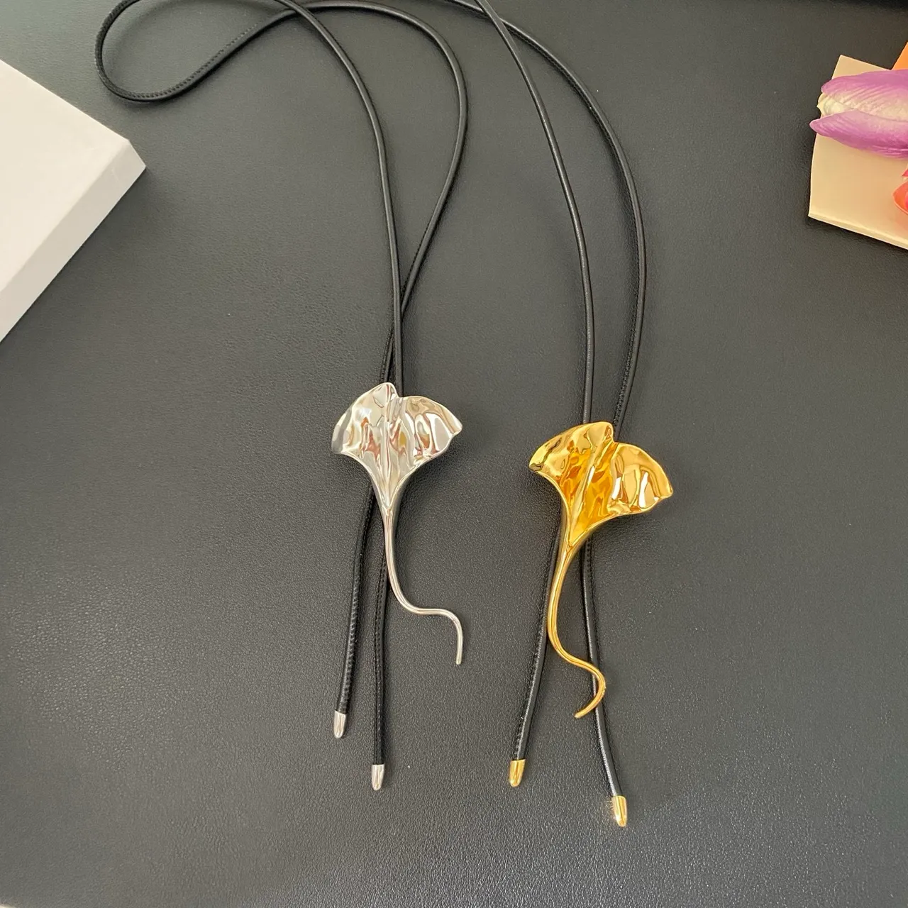 Silver and Gold Ginkgo Leaf Pendant Necklaces 9