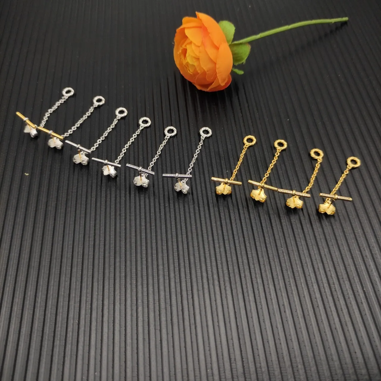 Silver and Gold Toggle Clasp Flower Charm Earrings 3