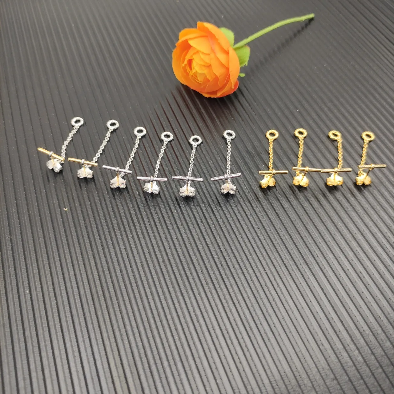Silver and Gold Toggle Clasp Flower Charm Earrings 4
