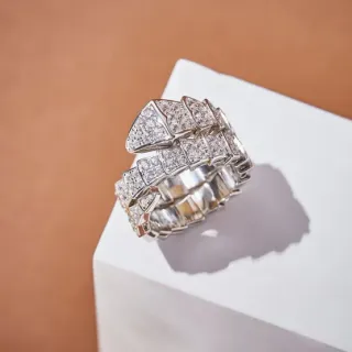 Silver and White Pavé Geometric Scale Motif Multi-Band Ring