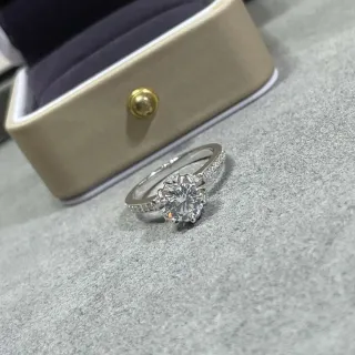 Silver Beige Solitaire Center Stone Pavé-Set Shoulders Ring