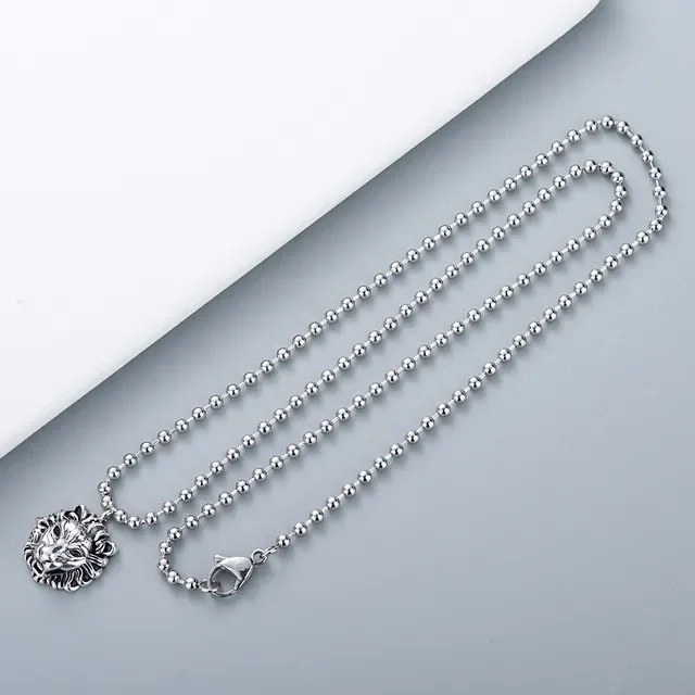 Silver Black Lion Head Pendant High-Relief Sculpted Metal Necklace 2