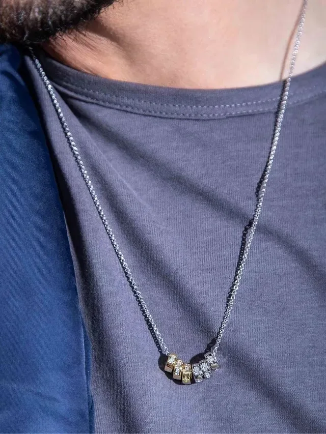 Silver Blue Chain Five-Barrel Pendant Necklace 3