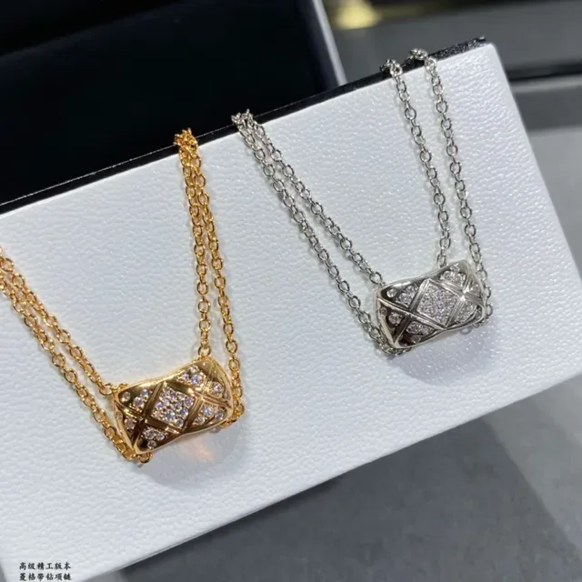 Silver Double-Layer Chain Rectangular Textured Pendant Necklace 5