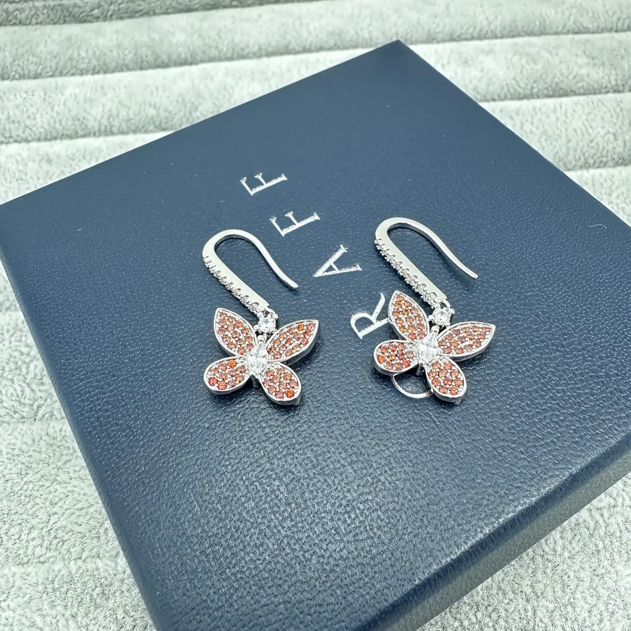 Silver Gold Butterfly Motif Pave-Set Stones Earrings 2