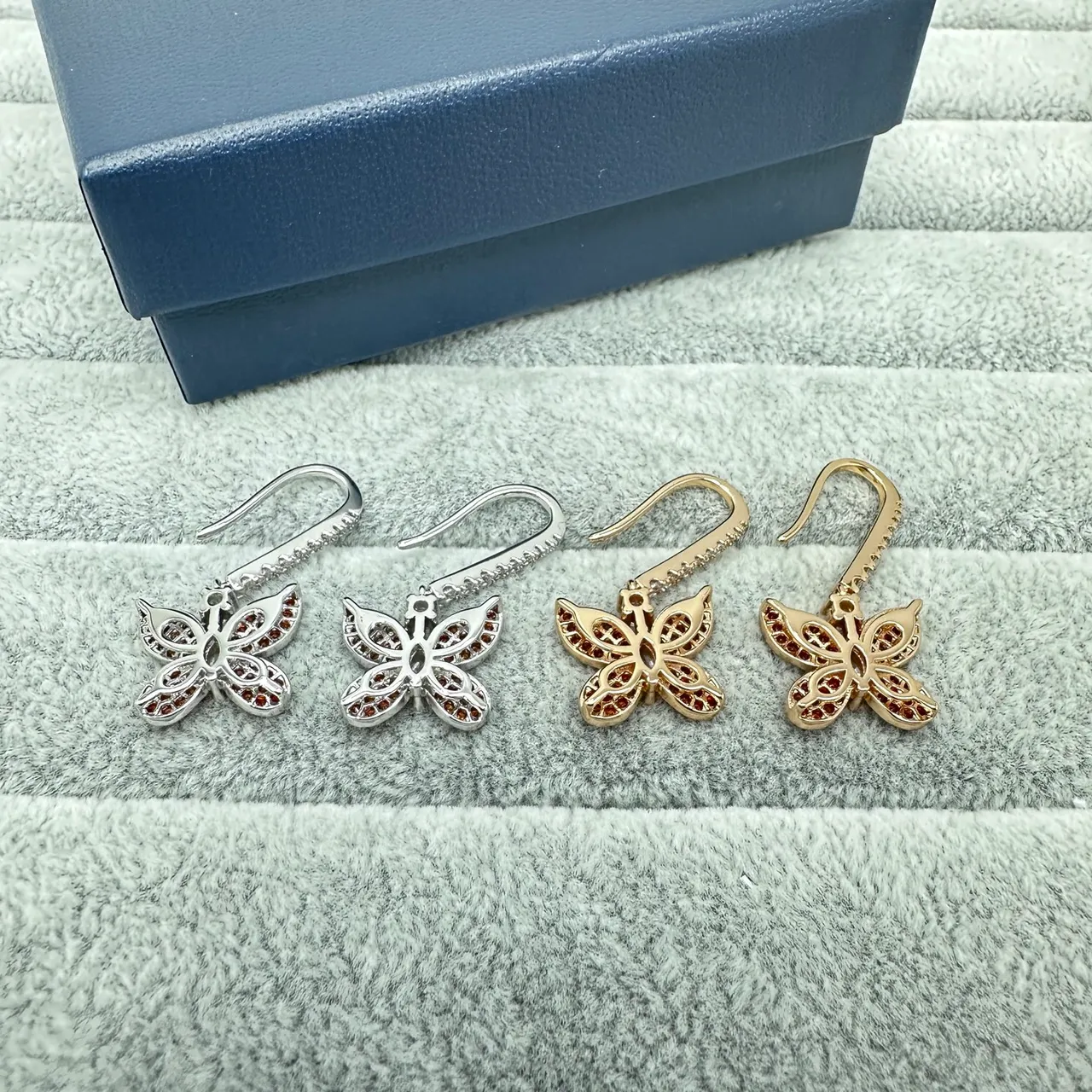 Silver Gold Butterfly Motif Pave-Set Stones Earrings 7