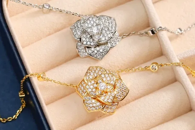Silver Gold Floral Pendant Pavé Crystal Necklace 3