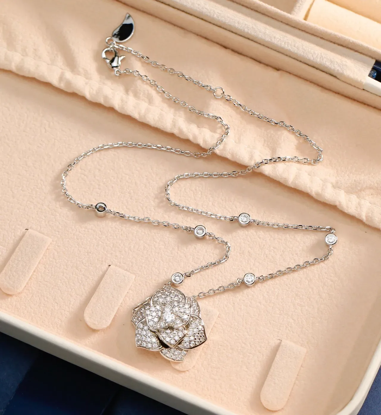 Silver Gold Floral Pendant Pavé Crystal Necklace 7