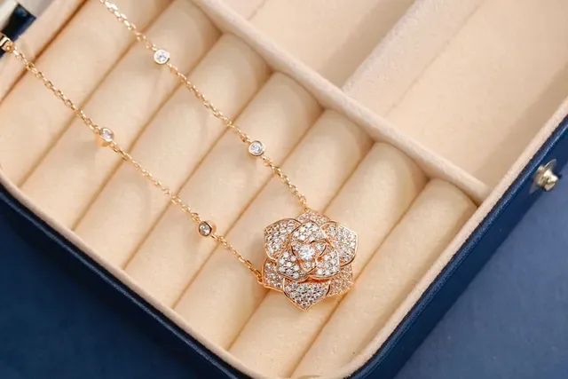 Silver Gold Floral Pendant Pavé Crystal Necklace 9