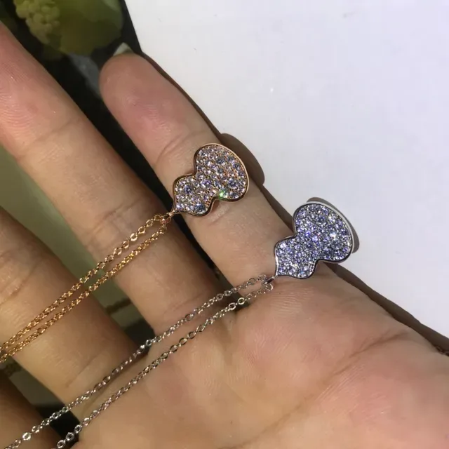 Silver Gold Gourd-Shaped Pendant Pavé Crystal Setting Necklace 2