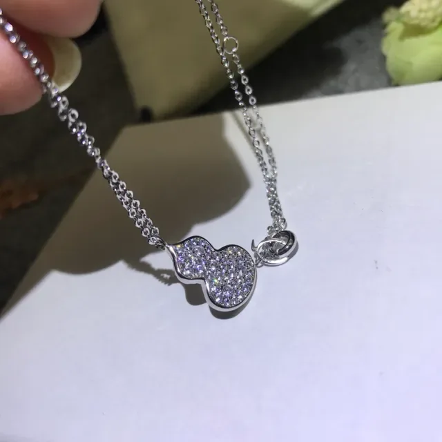 Silver Gold Gourd-Shaped Pendant Pavé Crystal Setting Necklace 3