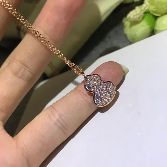 Silver Gold Gourd-Shaped Pendant Pavé Crystal Setting Necklace 5