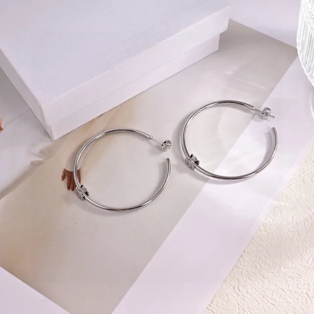 Silver Gold Hoop Polished Metal Earrings 2