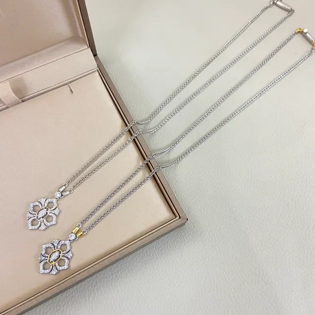 Silver Gold Layered Floral Motif Necklace 2